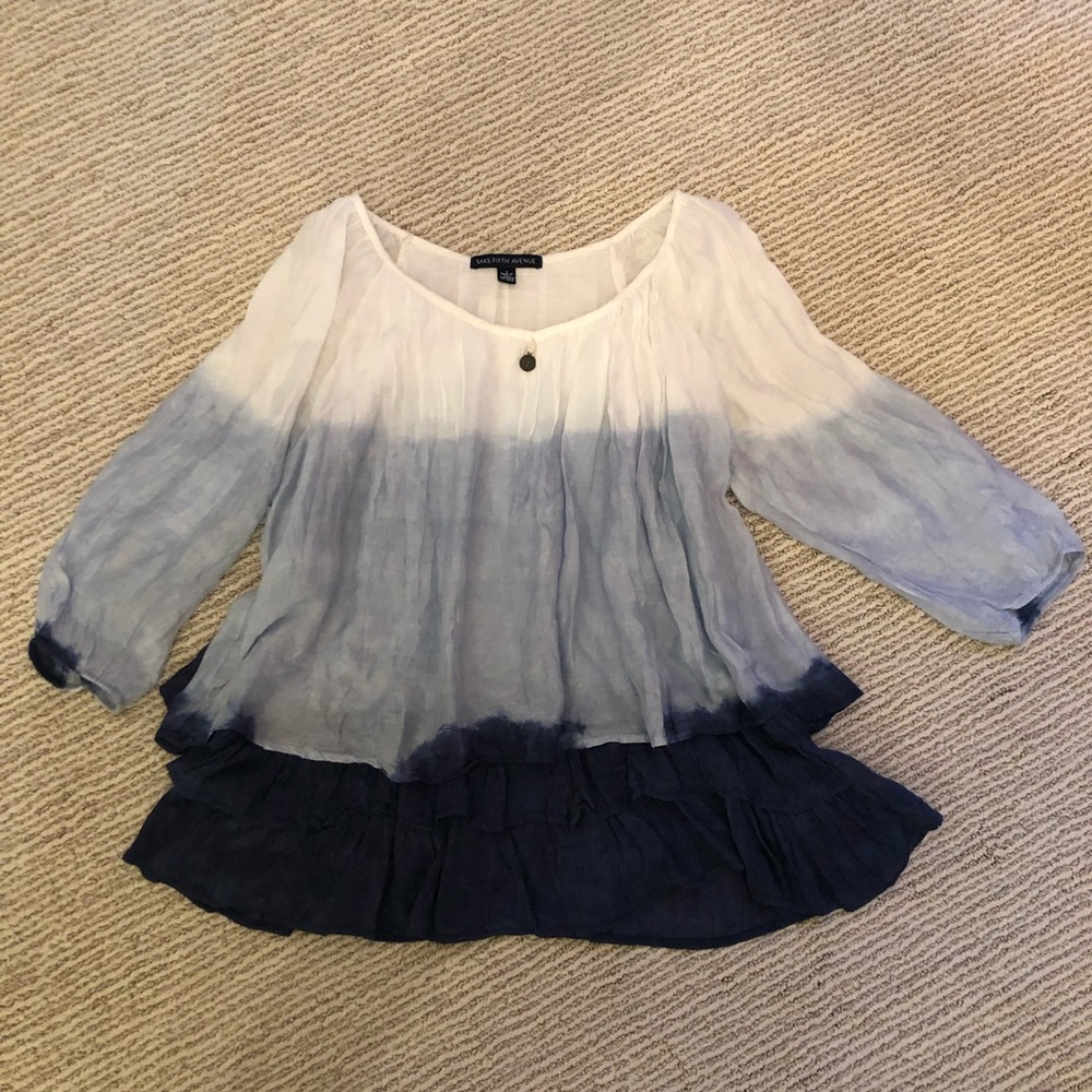 SAKS 5th AVENUE tiered Ombre tiered silk blend top